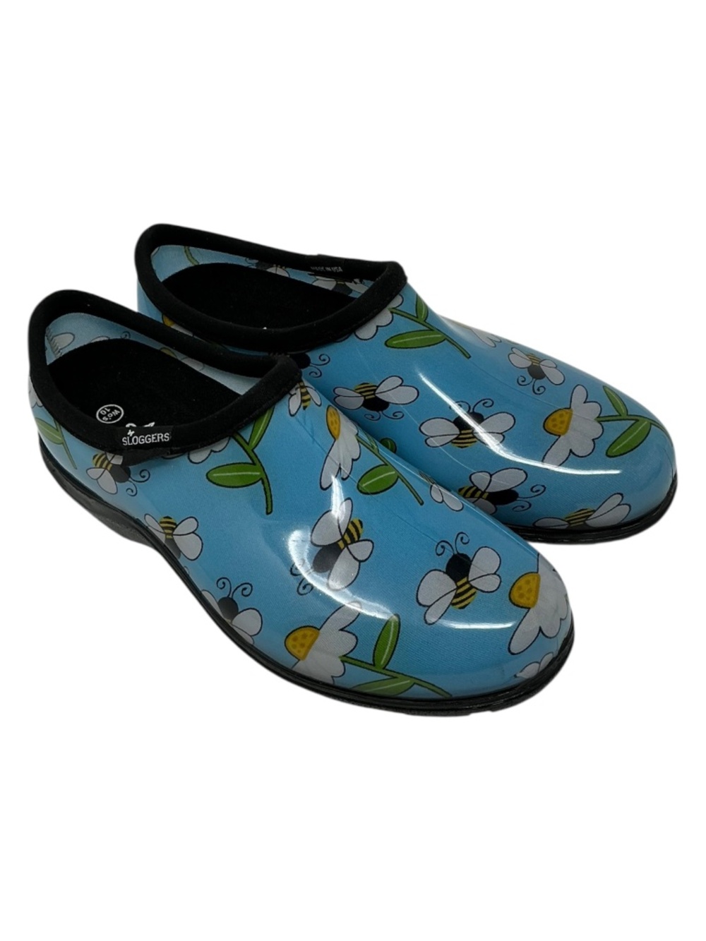 Sloggers Bee Floral Waterproof Garden Rain Clogs Blue Women's Size 10 USA